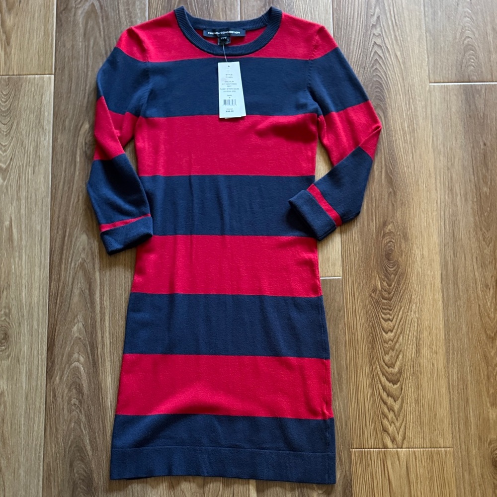 NWT French Connection Striped Red and Blue Dress